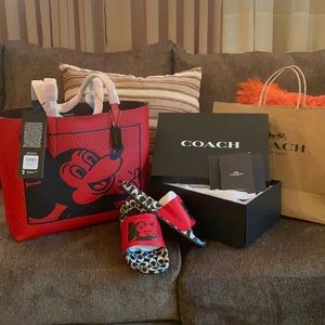 COACH Mickey Mouse Keith Haring Tote & Slides -Red